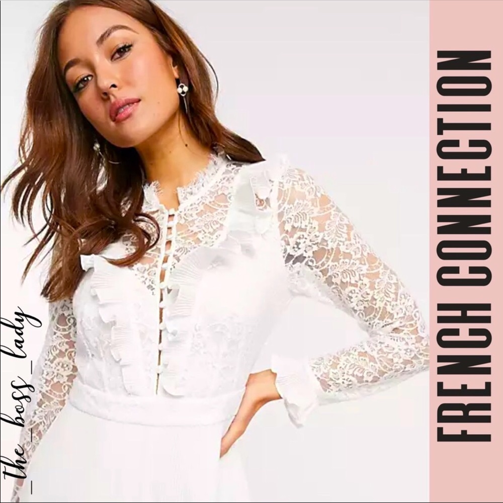 NWT FRENCH CONNECTION jumpsuit lace vintage look wide leg long sleeve size 2